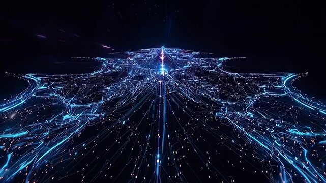 A Visual Symphony of Futuristic Connectivity: An Abstract Journey Through a Neon Network, Illuminating the Pathways of Data and Technology in a Digital Universe