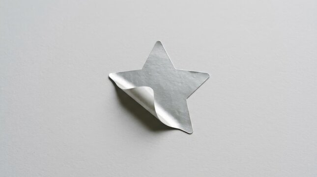 Silver Star Shaped Sticker With Peeling Corner On White Background For Award Recognition Or Decorative Design Element And Crafting Projects Isolated