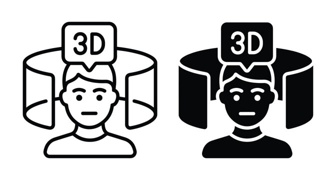 Virtual reality 3D immersive experience icon set featuring person with panoramic view screen for simulation gaming and digital entertainment technology