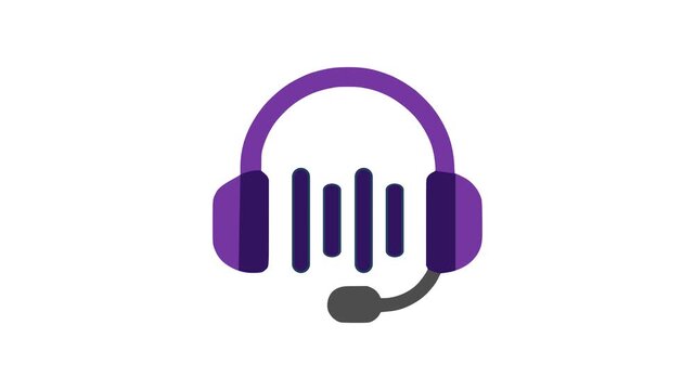 Purple Headset Icon with Audio Sound Waves Concept Animation