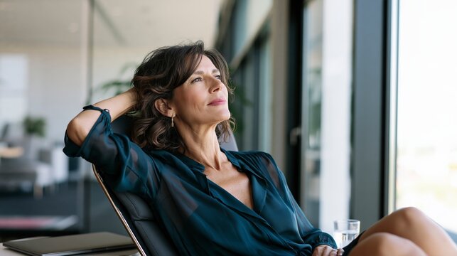 Mature Woman Relaxing During Break in Modern Office