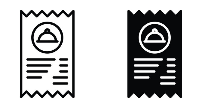 Restaurant bill receipt icon set with food cloche symbol for dining payment invoice transaction order summary and service charge