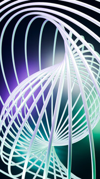 White wireframe abstract digital sculpture with twisting spiral loops