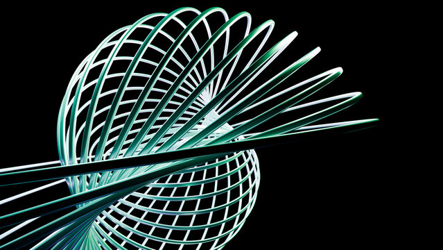 Abstract 3d metallic spiral of twisted geometric loops