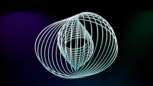 3d wireframe loop with curved geometric lines on dark background