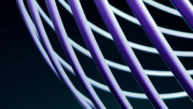 Curved purple and blue neon tubes abstract 3d illustration