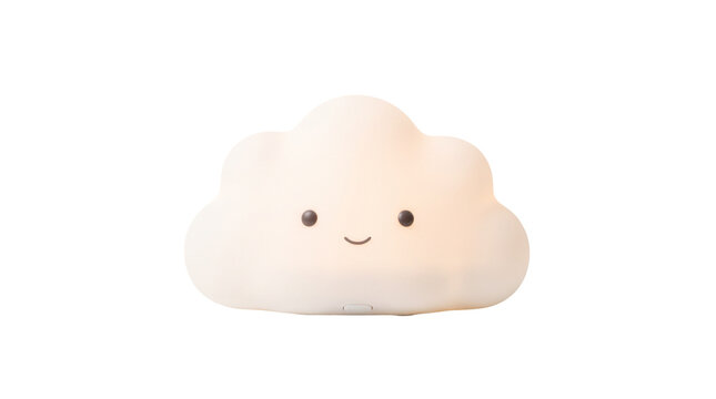 Cloud shaped night light glowing softly during evening with happy face