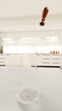 Glass pitcher and pipette on kitchen counter in modern kitchen