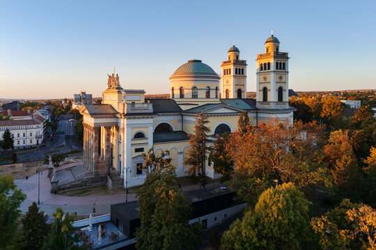Cathedral Basilica of st john the apostle in Eger Hungary at Sunrise
