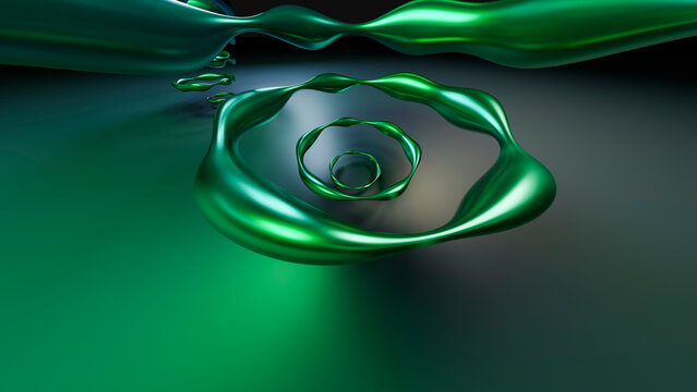 Abstract green fluid spiral in digital 3d illustration