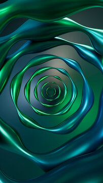 Abstract digital art of metallic fluid spiral vortex