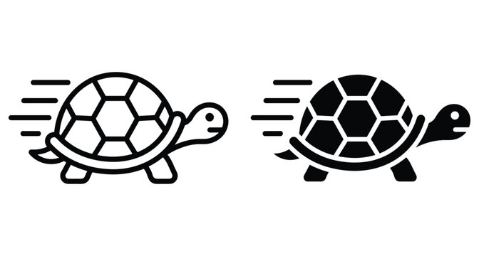 Fast turtle icon set showing speed and motion with lines representing quick movement for delivery service and performance racing concepts