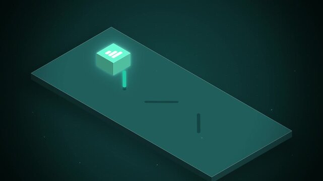 Isometric process flow cubes with arrows seamless loop on dark teal
