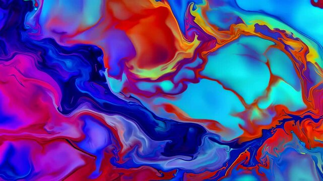 A vibrant and mesmerizing abstract artwork featuring fluid motion and swirling colors in vivid shades of blue, red, purple, and orange, creating a dynamic visual experience.