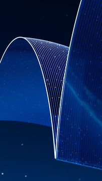 Blue glowing ribbon with curved shapes and striped pattern