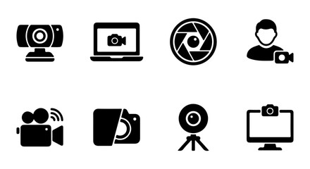 Fototapeta premium Video Camera Icons Set, Webcam & Photography Symbols, Digital Recording Equipment Graphics