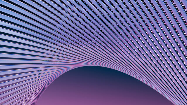 Abstract curved parallel line structure with purple gradient