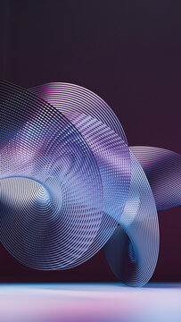 Abstract metallic spiral rings with fluid curves and purple-blue