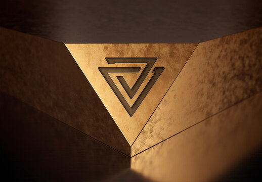 Engraved Logo on Triangular Textured Gold Plate Corner Mockup