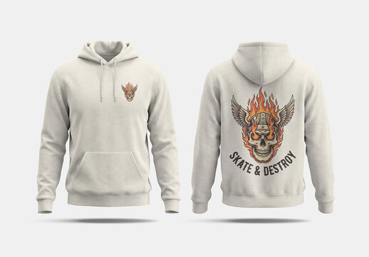 Two Hoodies Mockup Isolated on Clean White - Front and Back Views