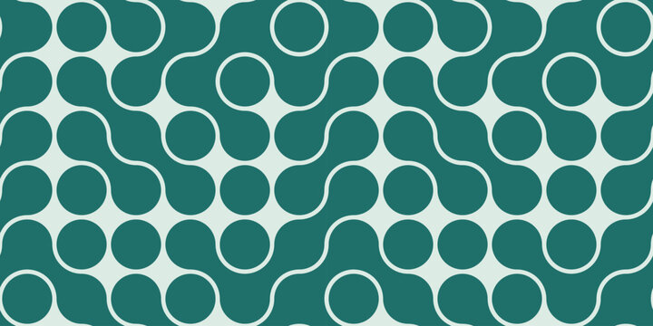 Seamless teal metaball pattern of connected circles linked by curved shapes on a mint background, resembling a bold molecular network