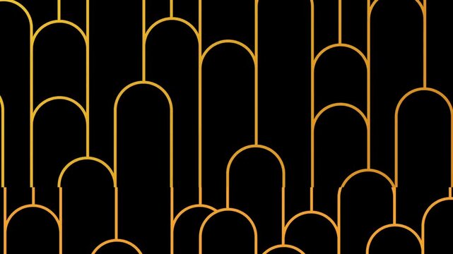 Elegant Art Deco pattern with geometric golden arches on a deep black background.