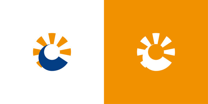 Dynamic sun logo. Abstract circular symbol with radiant shapes and energetic movement.
