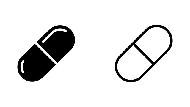 flat vector illustration line art icon bundle set design medical pill capsule medication drug antibiotic pharmacy painkiller treatment health care clinic illness