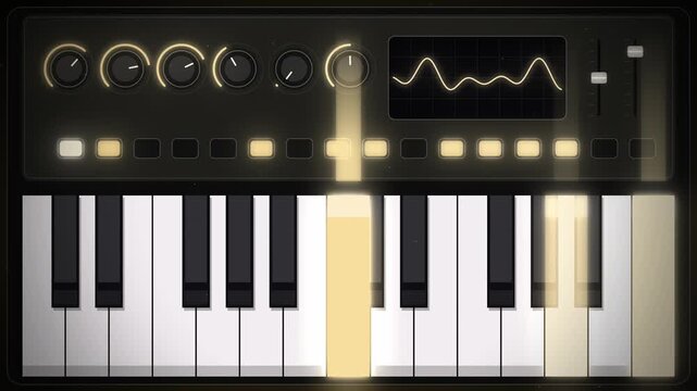 Golden synthesizer keys lighting up in sequence seamless loop