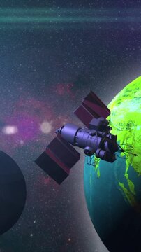 Artificial intelligence satellite orbiting planet earth in outer space
