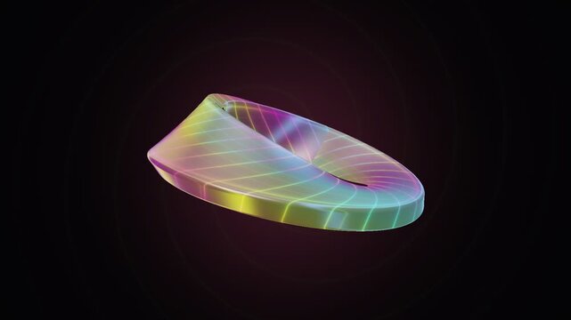 Iridescent Mobius Strip 3D Seamless Loop Animation Background. Abstract Rotating Rainbow Holographic Mobius Loop 3D Render