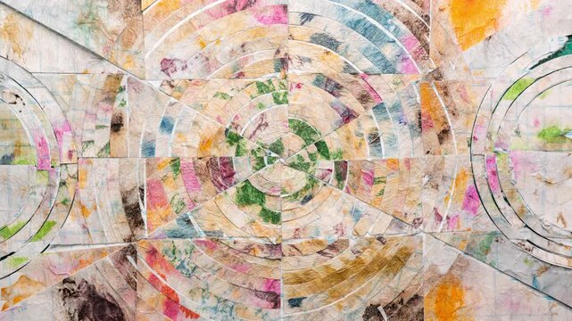 Stop Motion Animation of Paint Stained Paper Being Cut and Pasted into Abstract Symmetrical Psychedelic Handmade Shapes