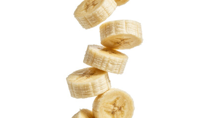 Stack of sliced bananas falling, isolated on transparent background © natpic