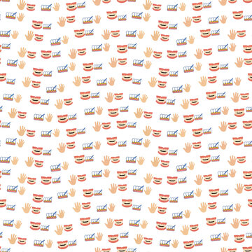 Dental pattern with teeth, dentures, and hands