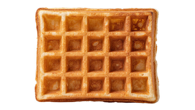 Golden brown square waffle with grid pattern, isolated on transparent background