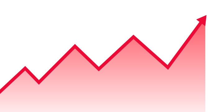 Dynamic red line graph illustrating market financial volatility on transparent background. Stock market. The rise and fall of securities. Successful trading. Market trend up financial graphs.