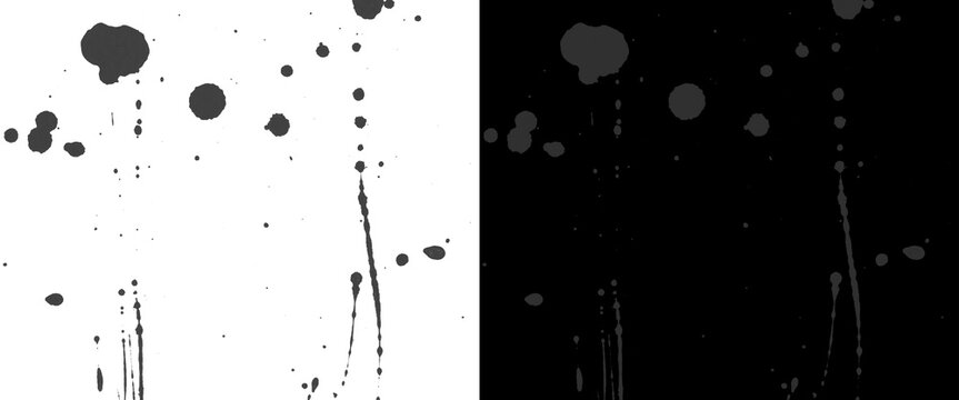 Grunge black ink splatters and liquid drips, abstract paint splatter texture, messy ink blotches and spray marks for creative overlays.