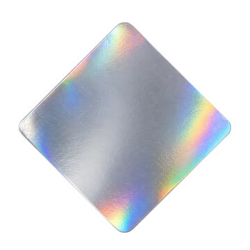 Iridescent holographic square with textured silver foil surface