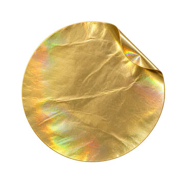 Crumpled gold foil sheet with a curled iridescent edge