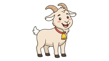Fototapeta premium Cartoon Goat with Bell and Red Collar, Happy Expression