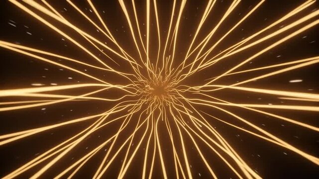 Futuristic hyperspace warp speed background with accelerating golden light streaks and stars motion graphic