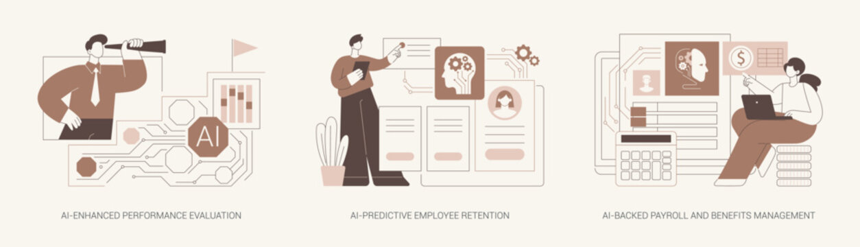 Artificial intelligence in HR abstract concept vector illustrations.