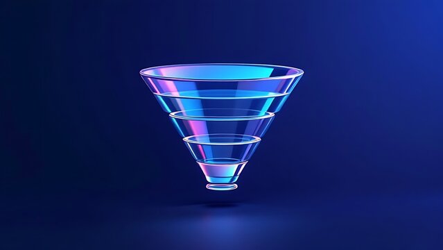 Glass sales funnel data analytics concept with marketing