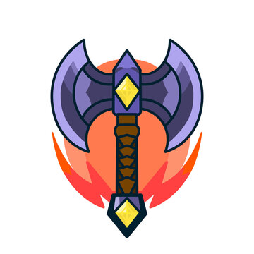 Fantasy battle axe with yellow gem esports logo mascot vector illustration isolated on white background.