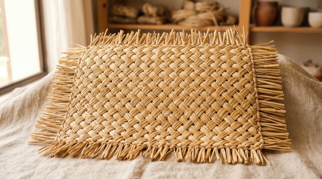 Close-up view of a rustic woven wicker basket with frayed edges and intricate natural fiber texture