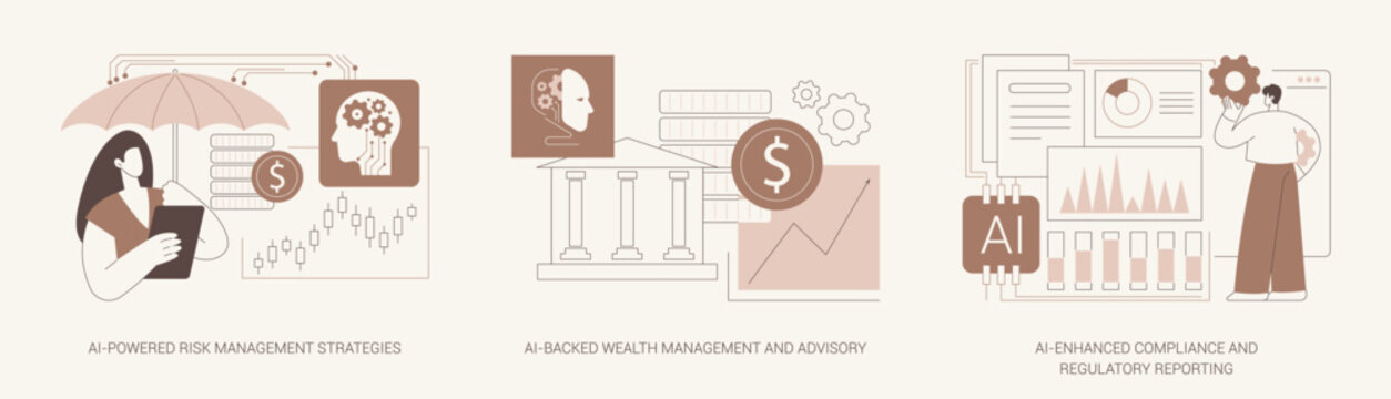 Accounting and Financial Management with AI abstract concept vector illustrations.