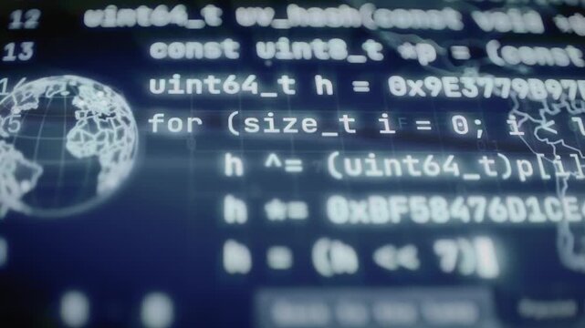 Forensic hash function processes bytes beside digital globe
