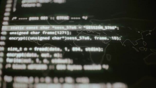 Encrypted session frame code overlays dark regional map