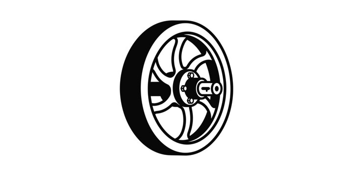 Illustration of a spoked industrial flywheel with a central axle.