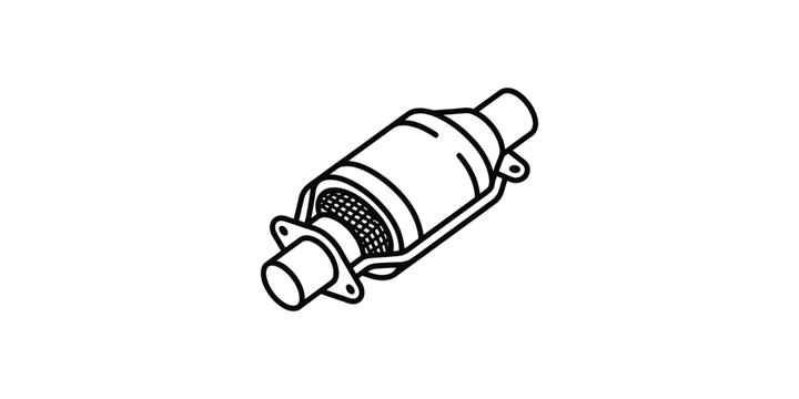 Line art illustration of an automotive catalytic converter car part.